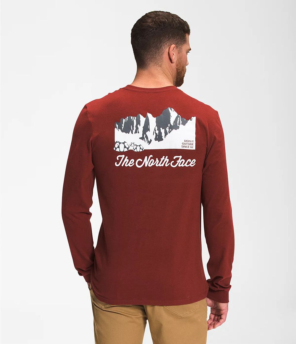 The North Face Mountain Scene Lange Ärmel T-Shirts Herren - Rot CH-747RUUS